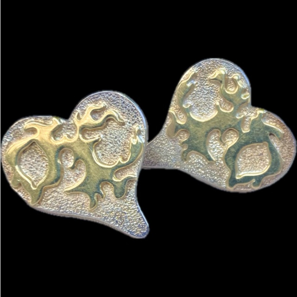 Sterling & 18K MOD Tribal design Heart Shape Earrings